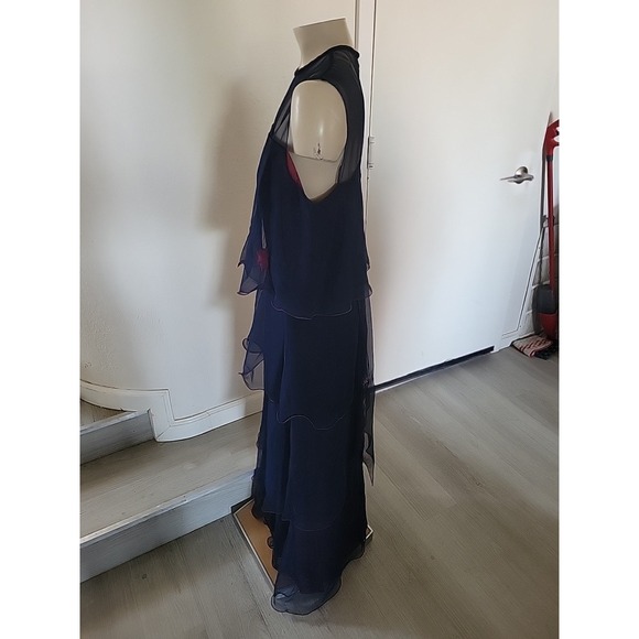 Vintage 1970's Pat Richards Tiered Chiffon Maxi Dress Blue Designer Retro Luxury - Picture 3 of 12